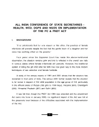 Health, Wcd, Dgps and Ngos on Implementation of the Pc & Pndt