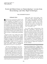 Social and Ethical Issues in Nanotechnology: Lessons from Biotechnology and Other High Technologies