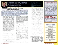 Tips for the Club Director Tables Will Be Playing