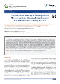 Antimicrobial Activity of Photosynthetic Microorganisms Biomass Extract Against Bacterial Isolates Causing Mastitis