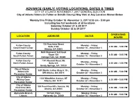(Early) Voting Locations, Dates & Times