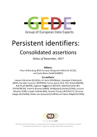 Persistent Identifiers: Consolidated Assertions Status of November, 2017