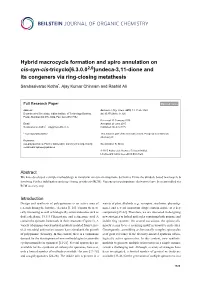 Hybrid Macrocycle Formation and Spiro Annulation on Cis-Syn-Cis-Tricyclo[6.3.0.02,6]Undeca-3,11-Dione and Its Congeners Via Ring-Closing Metathesis
