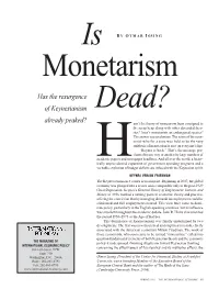 Is Monetarism Dead?