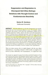 Suppression and Repression in Discrepant Self-Other Ratings: Relations with Thought Control and Cardiovascular Reactivity