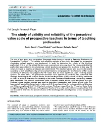 The Study of Validity and Reliability of the Perceived Value Scale of Prospective Teachers in Terms of Teaching Profession