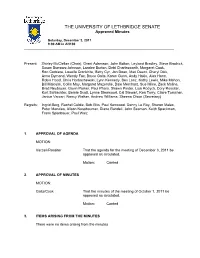 THE UNIVERSITY of LETHBRIDGE SENATE Approved Minutes