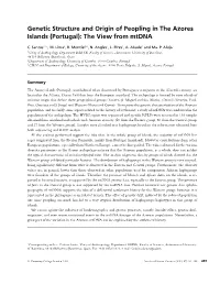 Genetic Structure and Origin of Peopling in the Azores Islands (Portugal): the View from Mtdna