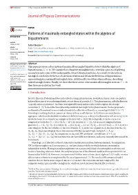 Patterns of Maximally Entangled States Within the Algebra of Biquaternions