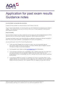 Application for Past Exam Results Guidance Notes