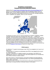 EU Defence Cooperation Permanent Structured Cooperation (PESCO)