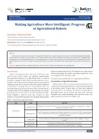 Making Agriculture More Intelligent: Progress of Agricultural Robots