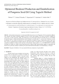 Optimized Biodiesel Production and Emulsification of Pongamia Seed Oil Using Taguchi Method