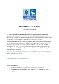 Percival Blow – List of Works (Revised October 2019)
