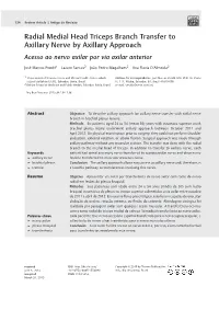Radial Medial Head Triceps Branch Transfer to Axillary Nerve by Axillary Approach Acesso Ao Nervo Axilar Por Via Axilar Anterior