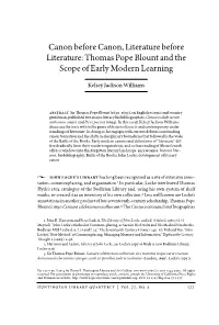 Thomas Pope Blount and the Scope of Early Modern Learning