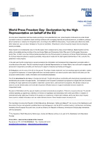 World Press Freedom Day: Declaration by the High Representative on Behalf of the EU