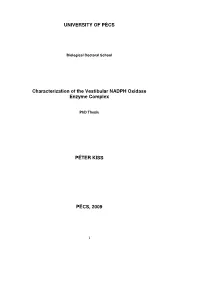 UNIVERSITY of PÉCS Characterization of the Vestibular NADPH