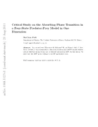 Critical Study on the Absorbing Phase Transition in a Four-State Predator-Prey Model in One Dimension2