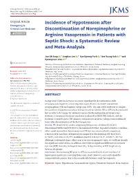 Incidence of Hypotension After Discontinuation of Norepinephrine