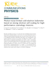 Photon-Noise-Limited Cold-Electron Bolometer Based on Strong Electron Self-Cooling for High- Performance Cosmology Missions