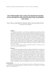(Tci-R): Descriptive and Factor Structure in Different Age Levels1