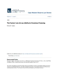 The Factors' Lien Act As a Method of Inventory Financing