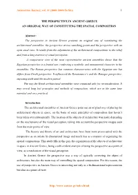 The Perspective in Ancient Greece. an Original Way of Constituting the Spatial Composition