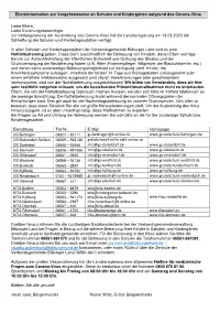Elterninformation Zur Vorgehensweise an Schulen Und Kindergärten Aufgrund Des Corona-Virus
