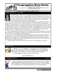 June 2020/ Volume 26 Issue 6 Rabbi’S Message - June 2020