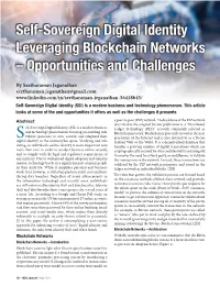 Self-Sovereign Digital Identity Leveraging Blockchain Networks – Opportunities and Challenges