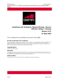 Guidelines and Testing for Optimal Routing - Service Definition (Stage 1 Testing)
