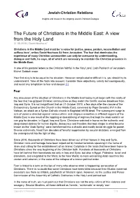 The Future of Christians in the Middle East: a View from the Holy Land 31.05.2015 | David Neuhaus*