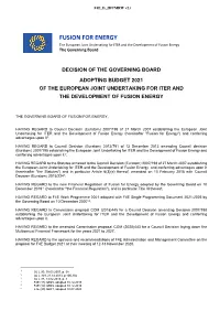 FUSION for ENERGY the European Joint Undertaking for ITER and the Development of Fusion Energy the Governing Board
