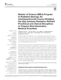Master of Science (Msc) Program in Radiation Biology