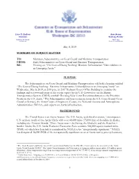 May 8, 2019 SUMMARY of SUBJECT MATTER TO