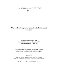 Micropaleontological Preparation Techniques and Analyses