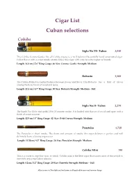Cigar List Cuban Selections