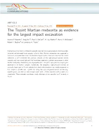 The Tissint Martian Meteorite As Evidence for the Largest Impact Excavation