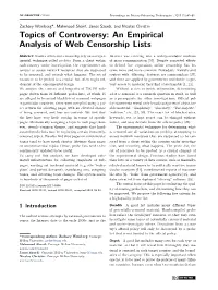 Topics of Controversy: an Empirical Analysis of Web Censorship Lists