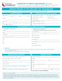 Inborn Errors of Metabolism Test Requisition