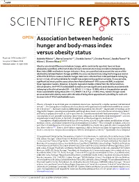 Association Between Hedonic Hunger and Body-Mass Index