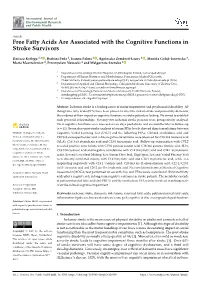 Free Fatty Acids Are Associated with the Cognitive Functions in Stroke Survivors