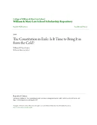 The Constitution in Exile: Is It Time to Bring It in from the Cold?