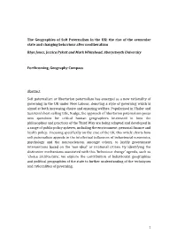 The Geographies of Soft Paternalism in the UK: the Rise of the Avuncular State and Changing Behaviour After Neoliberalism