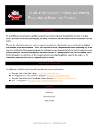 12 Week Off Season Strength and Power Program for Basketball Players