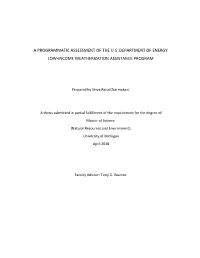 A Programmatic Assessment of the U.S. Department of Energy Low-Income Weatherization Assistance Program
