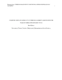 Communication and Adequacy of Crisis Management: Lessons from The