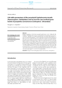Life Table Parameters of the Parasitoid Cephalonomia Tarsalis