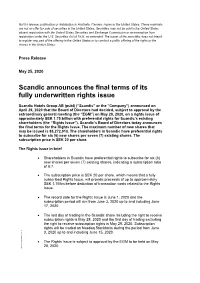 Scandic Announces the Final Terms of Its Fully Underwritten Rights Issue